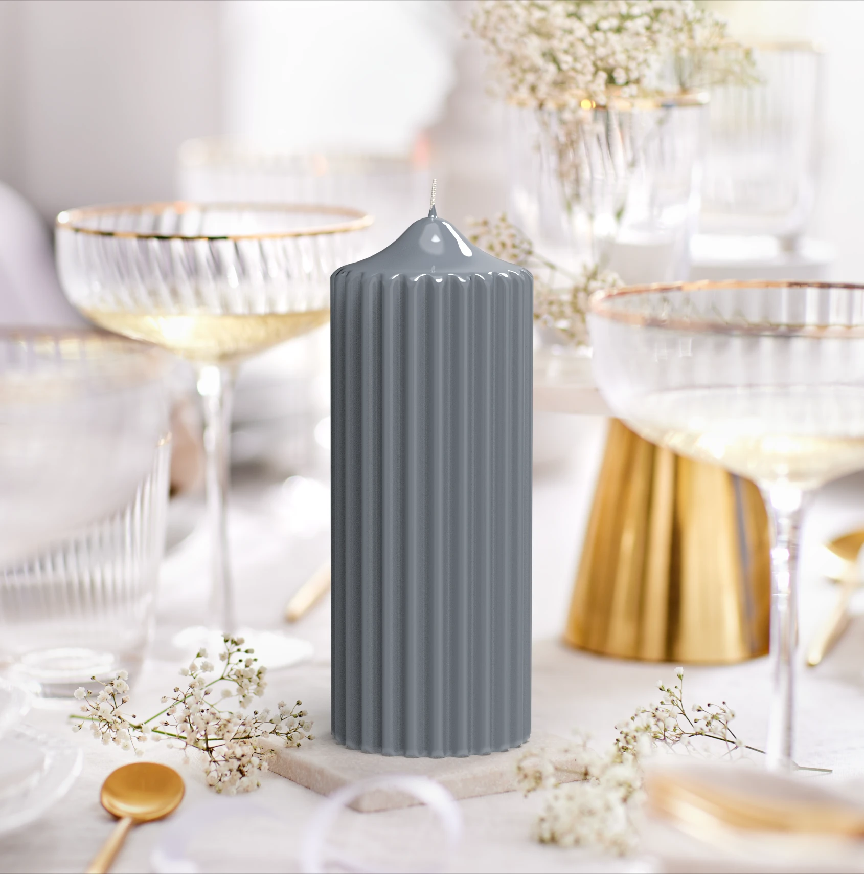 Rillenstumpenkerze Glanz-Lack