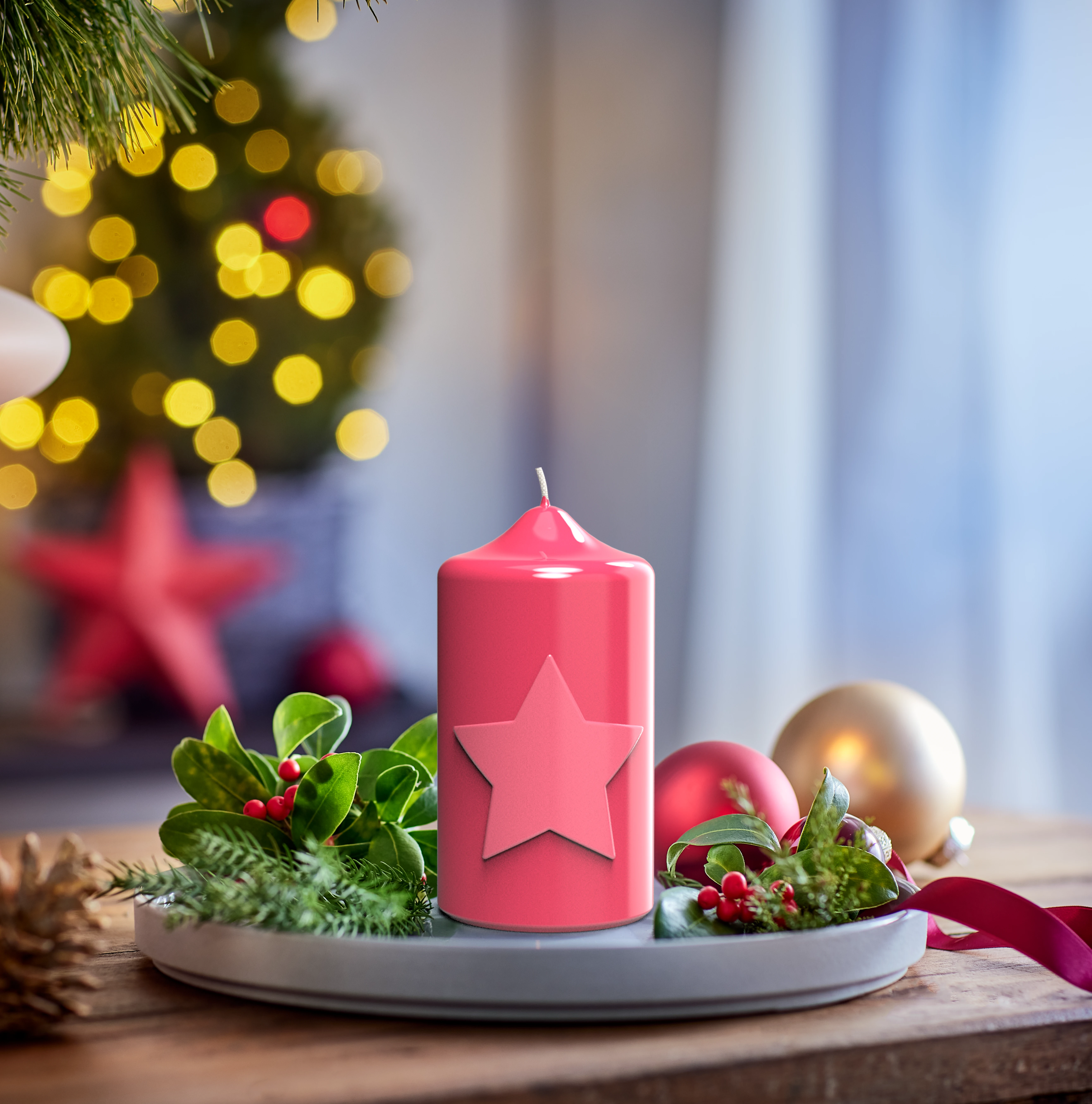 Stumpenkerze mit Stern Glanz-Lack