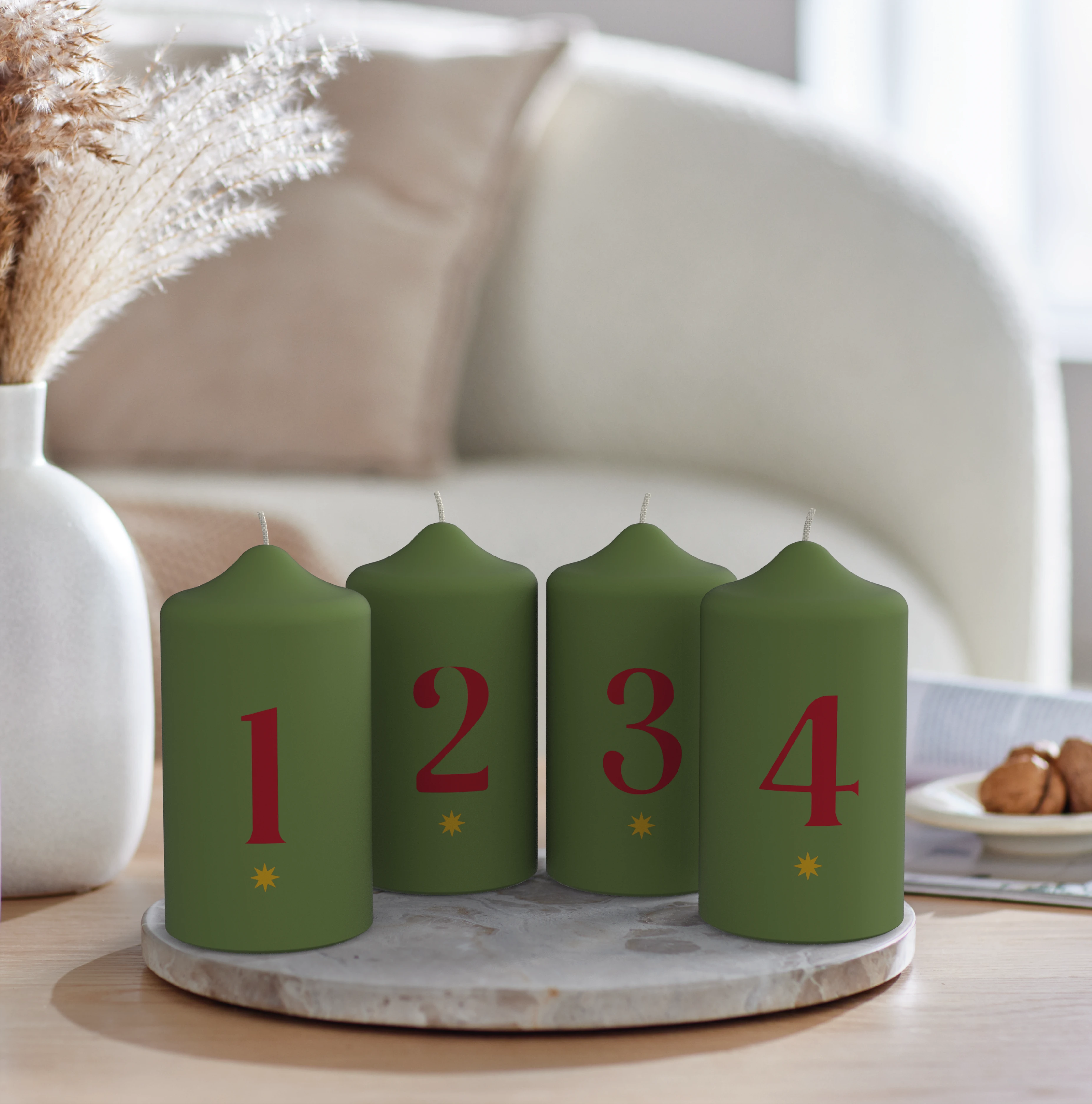 Motiv-Stumpenkerze 4er-Set