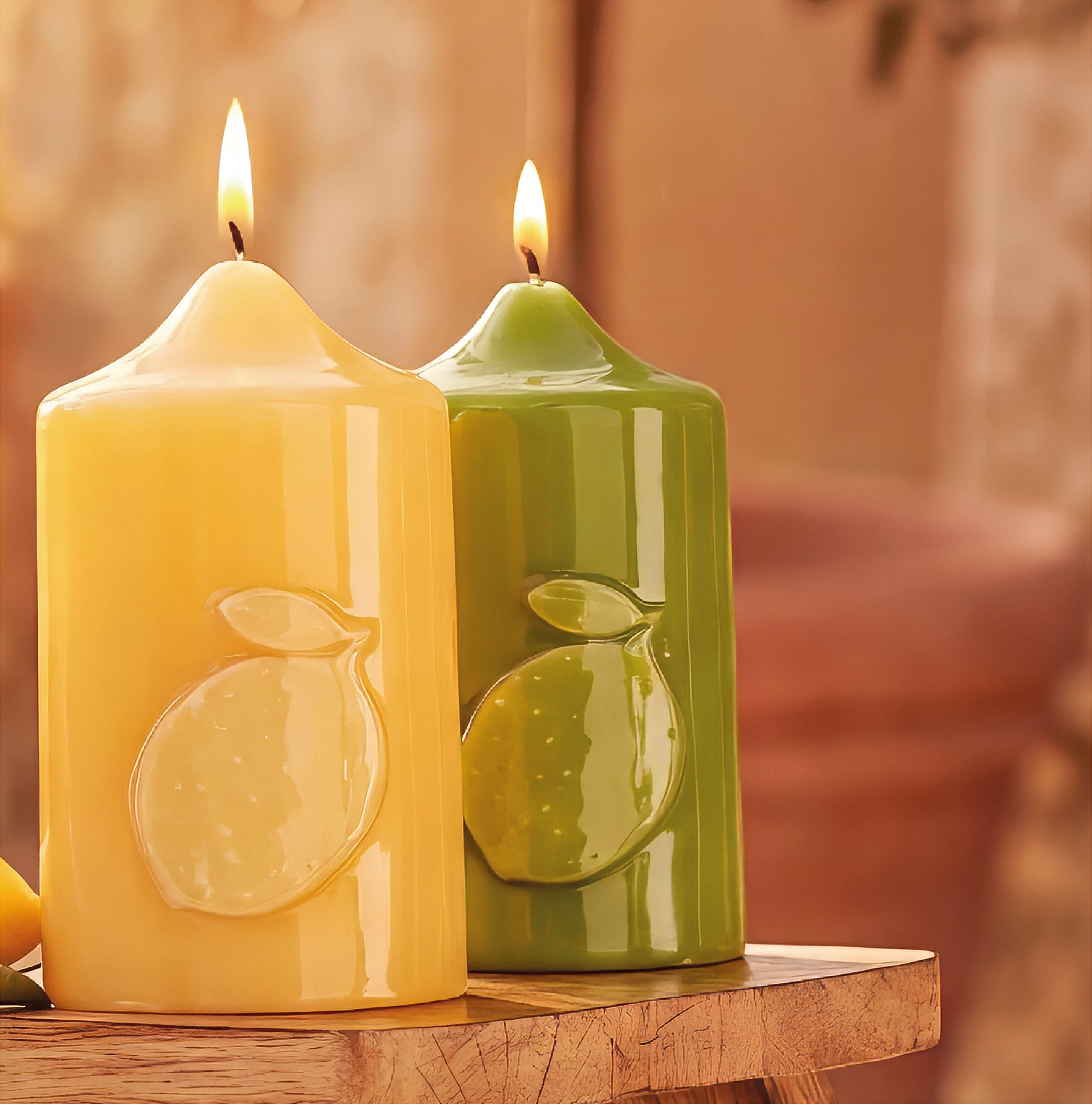 Stumpenkerze mit Zitrone Glanz-Lack