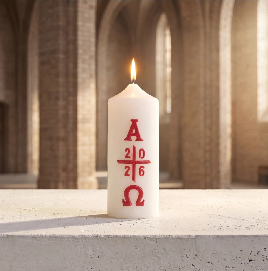 Osterkerze handverziert Alpha & Omega