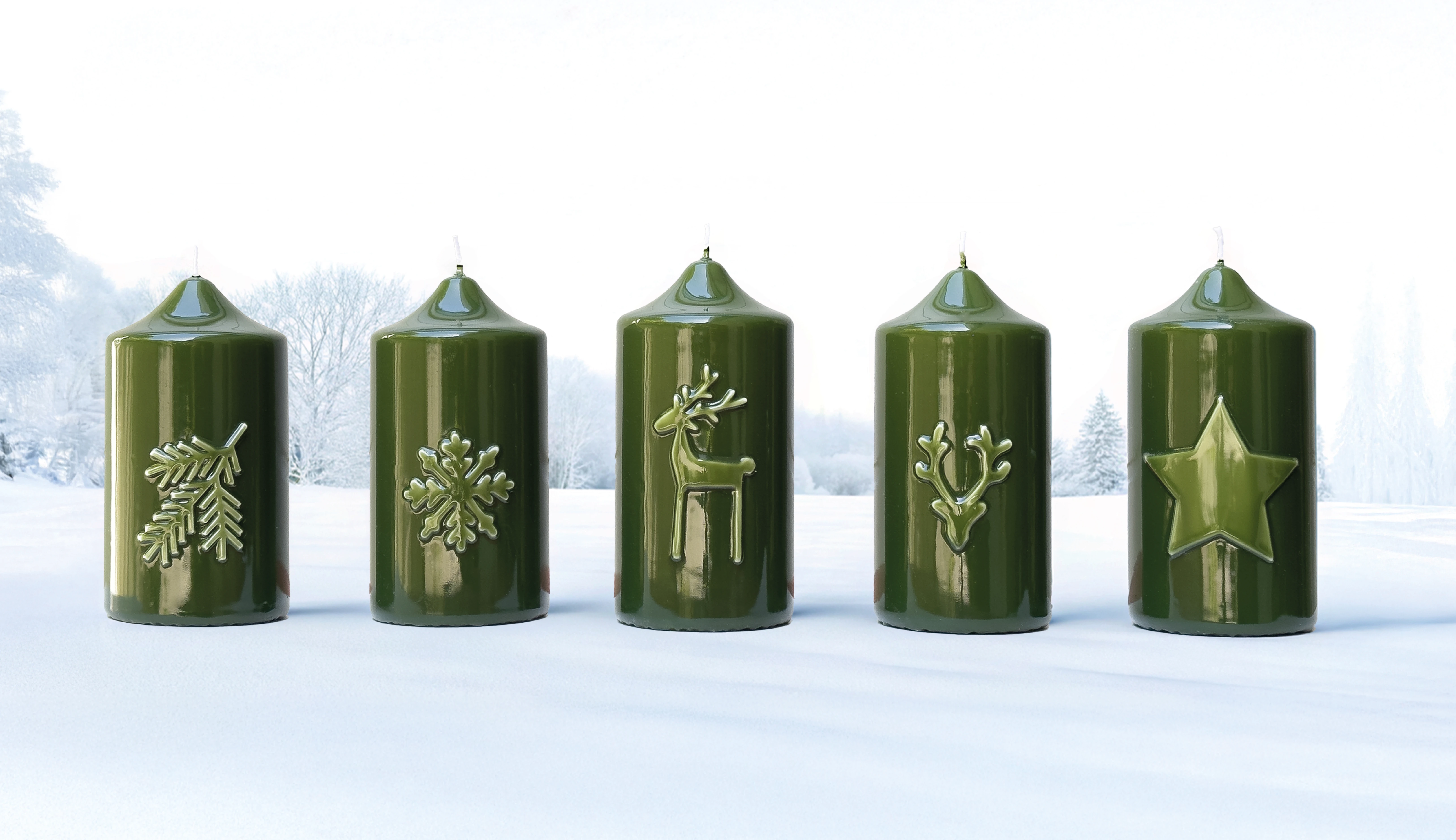 Stumpenkerze mit Geweih Glanz-Lack Bild 3