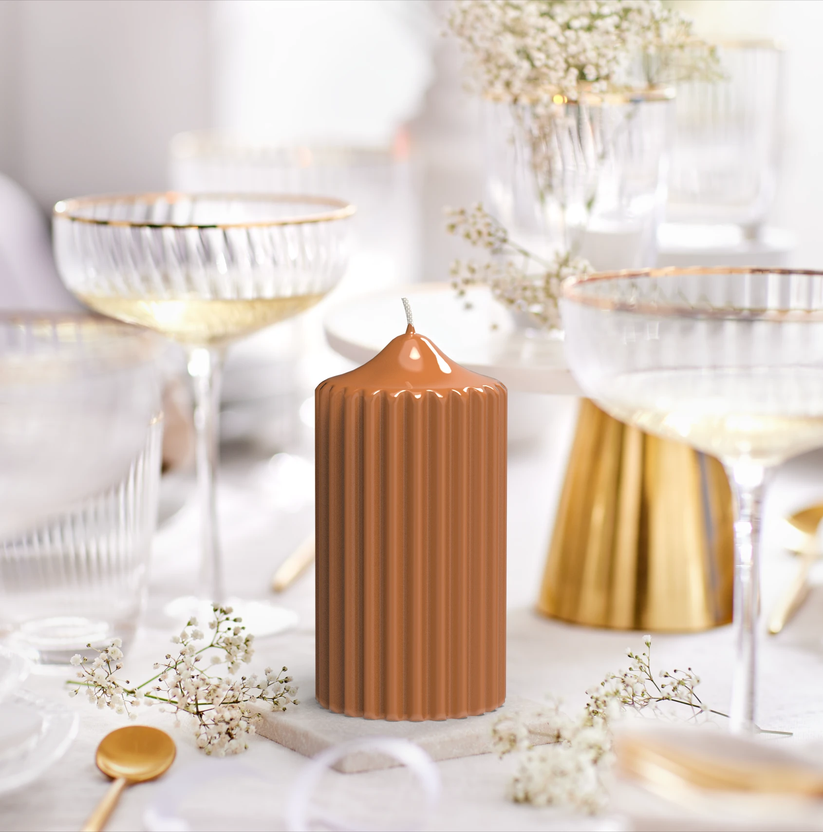 Rillenstumpenkerze Glanz-Lack