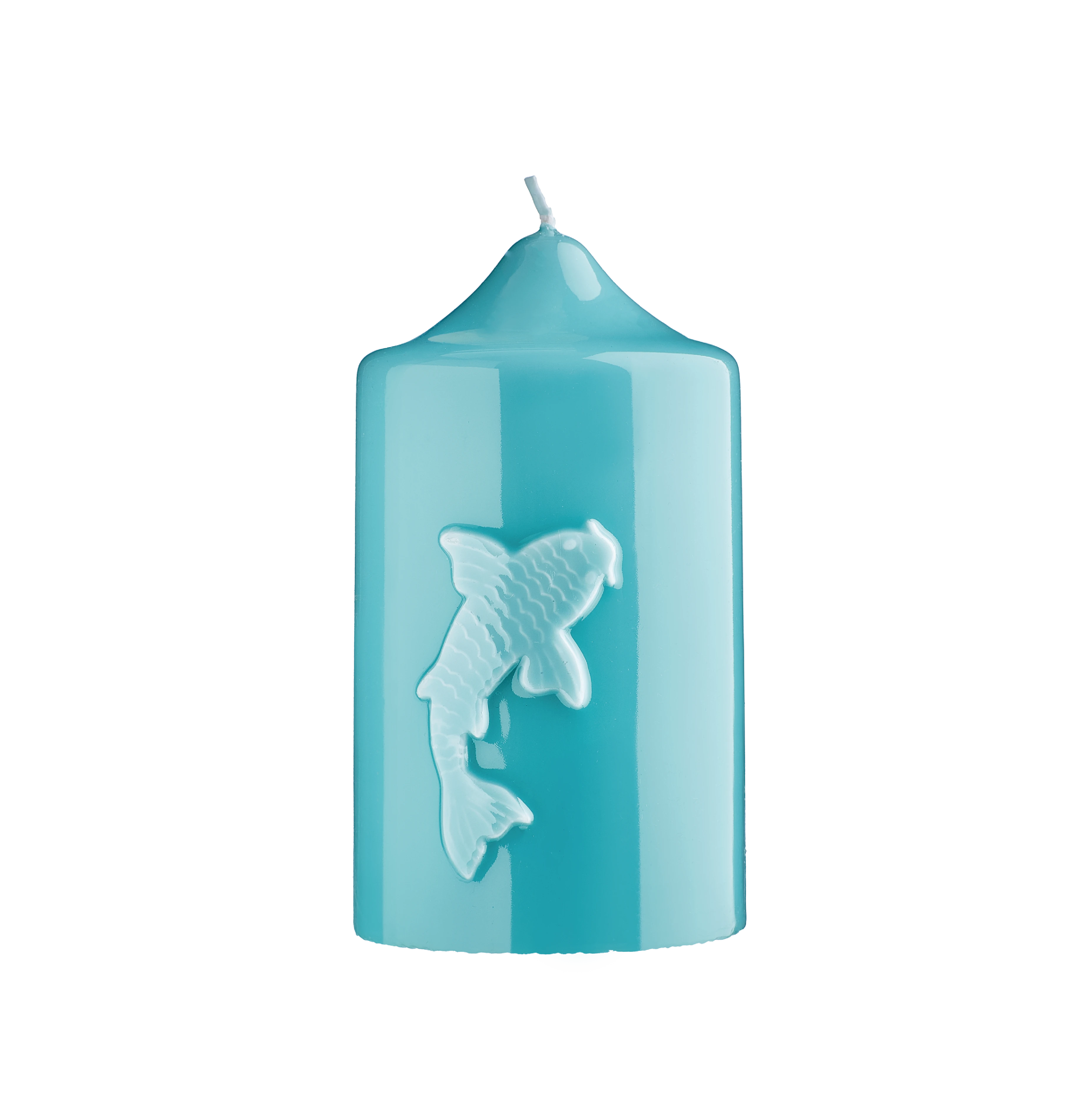 Stumpenkerze mit Fisch Glanz-Lack