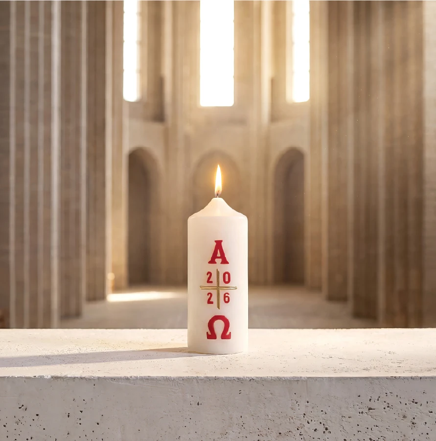 Osterkerze handverziert Alpha & Omega