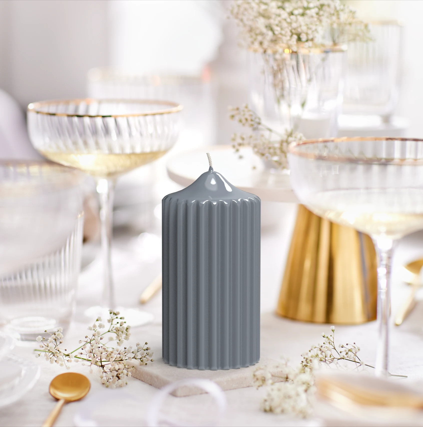 Rillenstumpenkerze Glanz-Lack