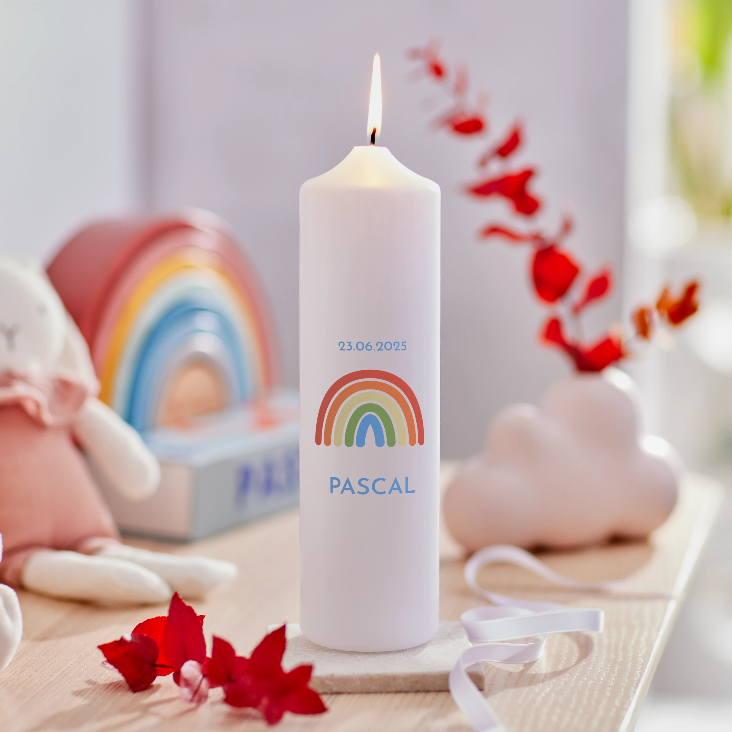 Personalisierbare Kerze | Regenbogen | Ø 7 H 25 cm
