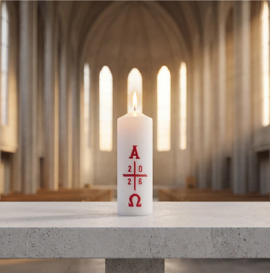 Osterkerze handverziert Alpha & Omega