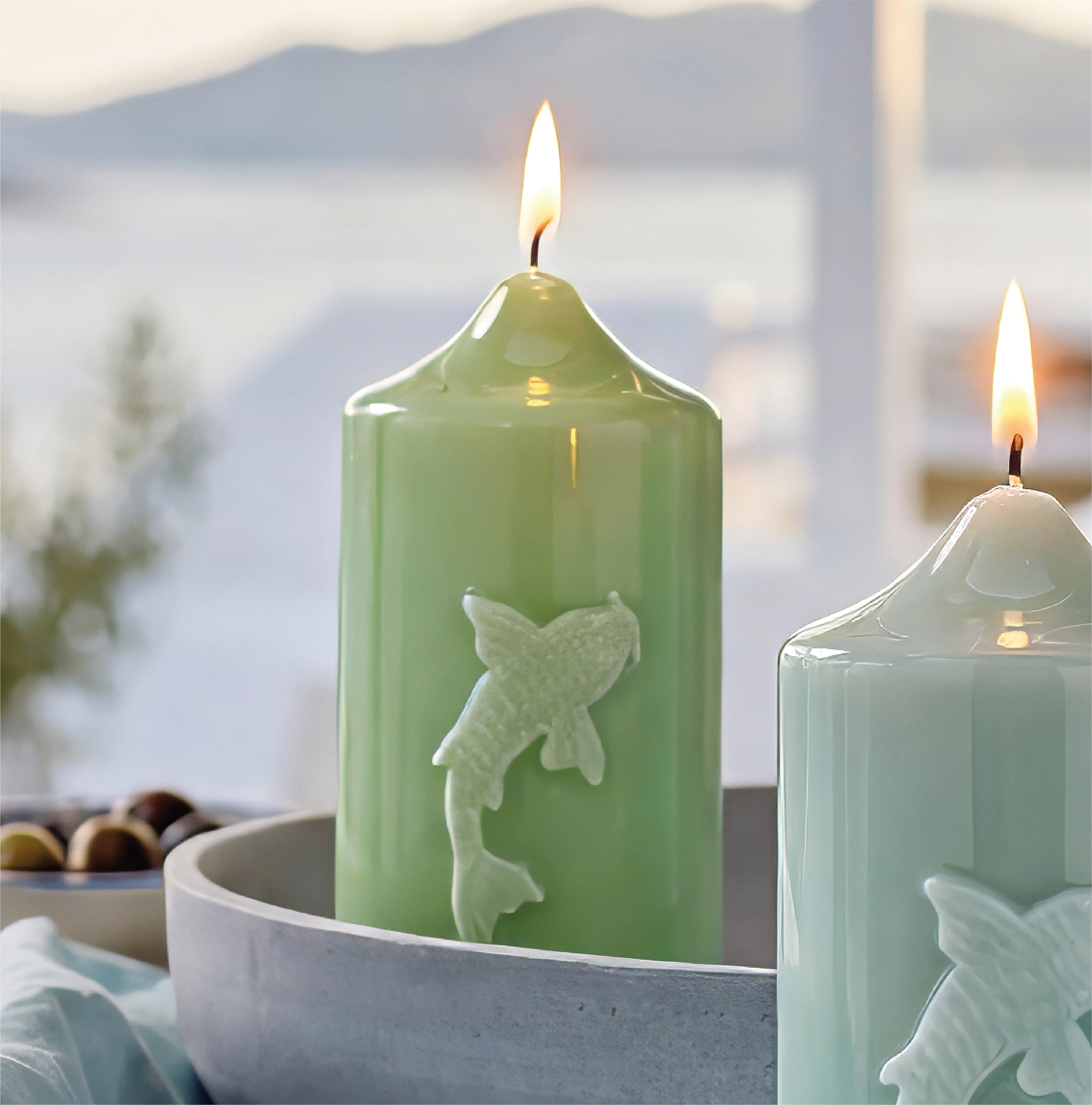 Stumpenkerze mit Fisch Glanz-Lack