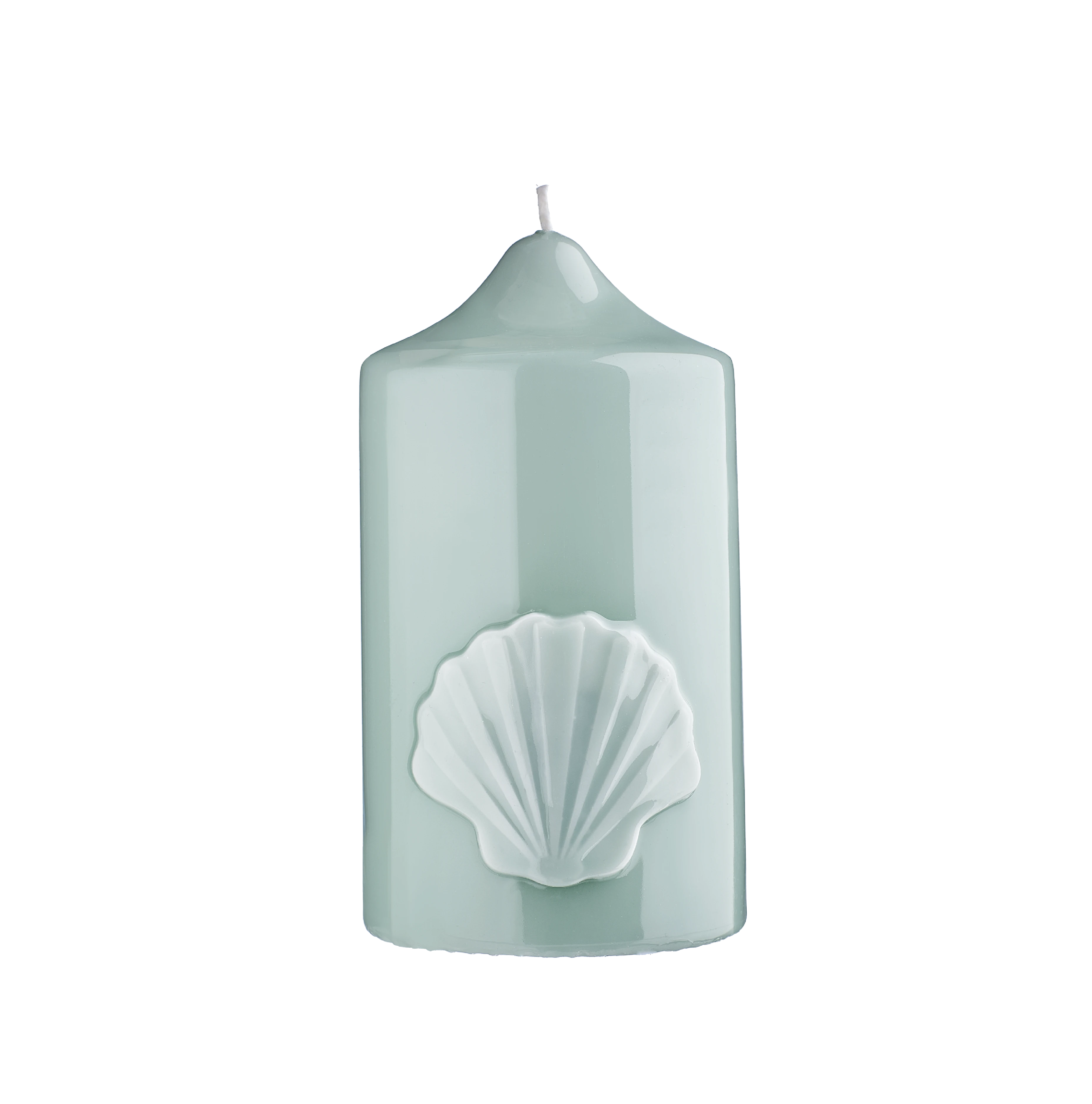 Stumpenkerze mit Muschel Glanz-Lack