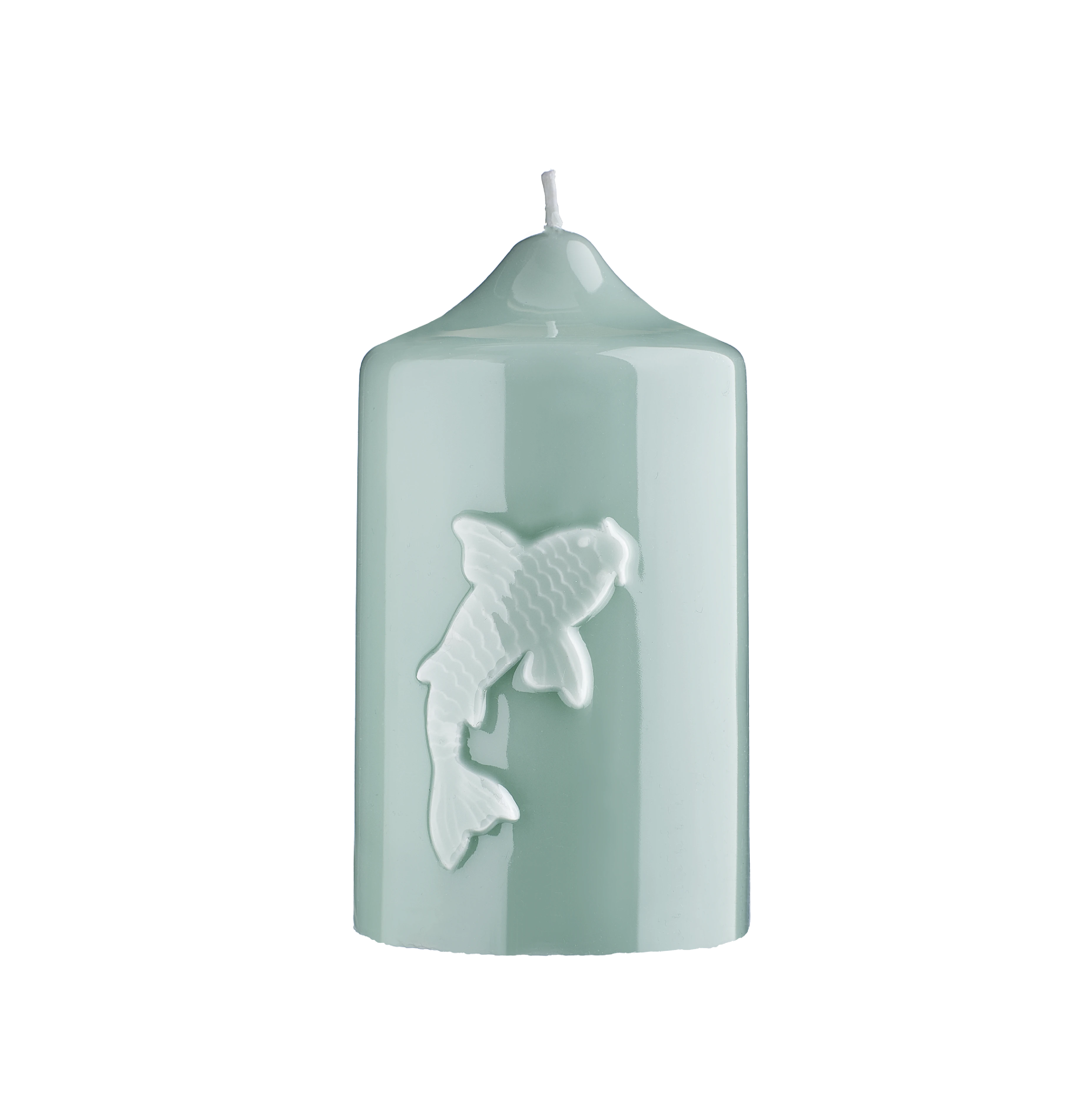 Stumpenkerze mit Fisch Glanz-Lack