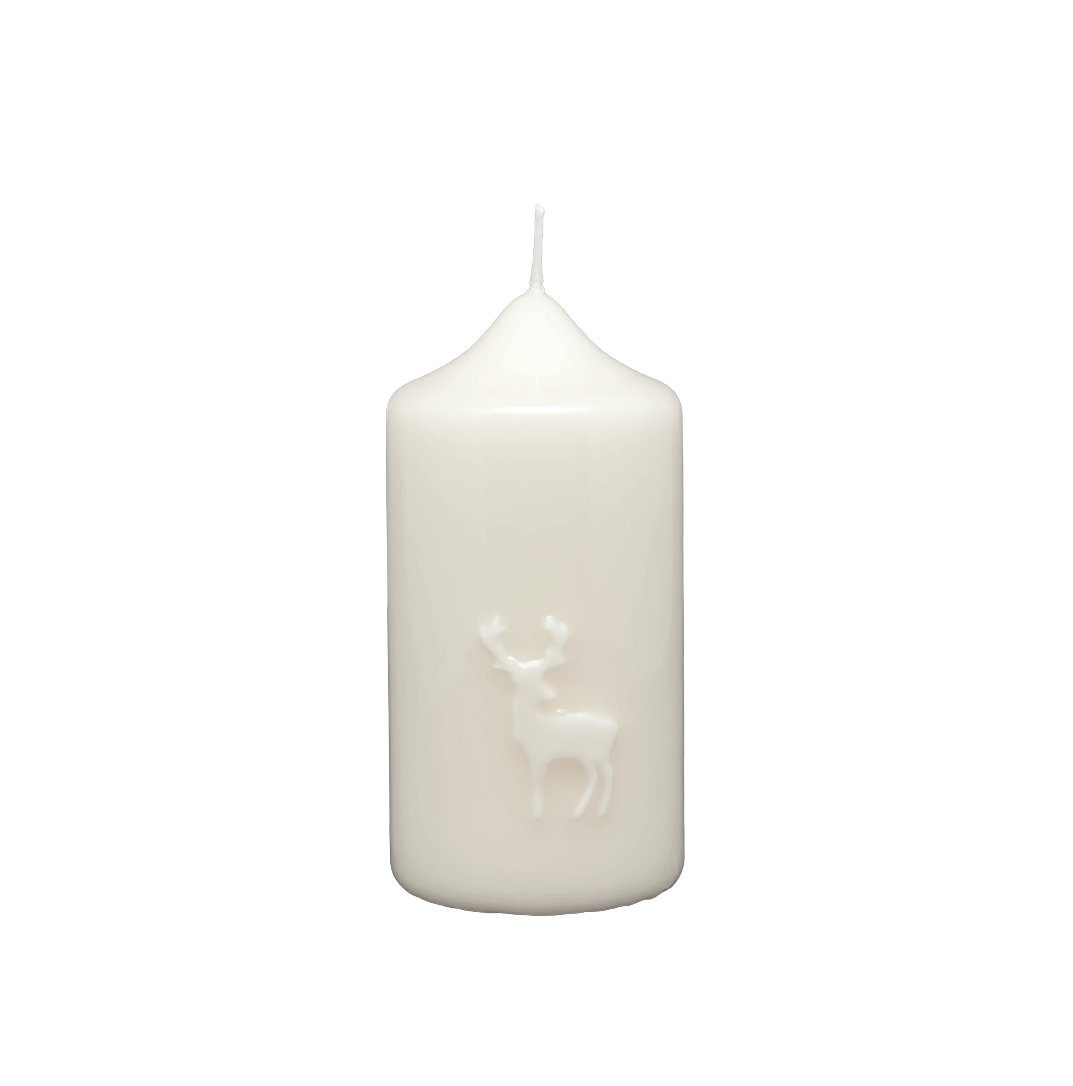 Stumpenkerze mit zartem Hirsch 4er-Set Glanz-Lack